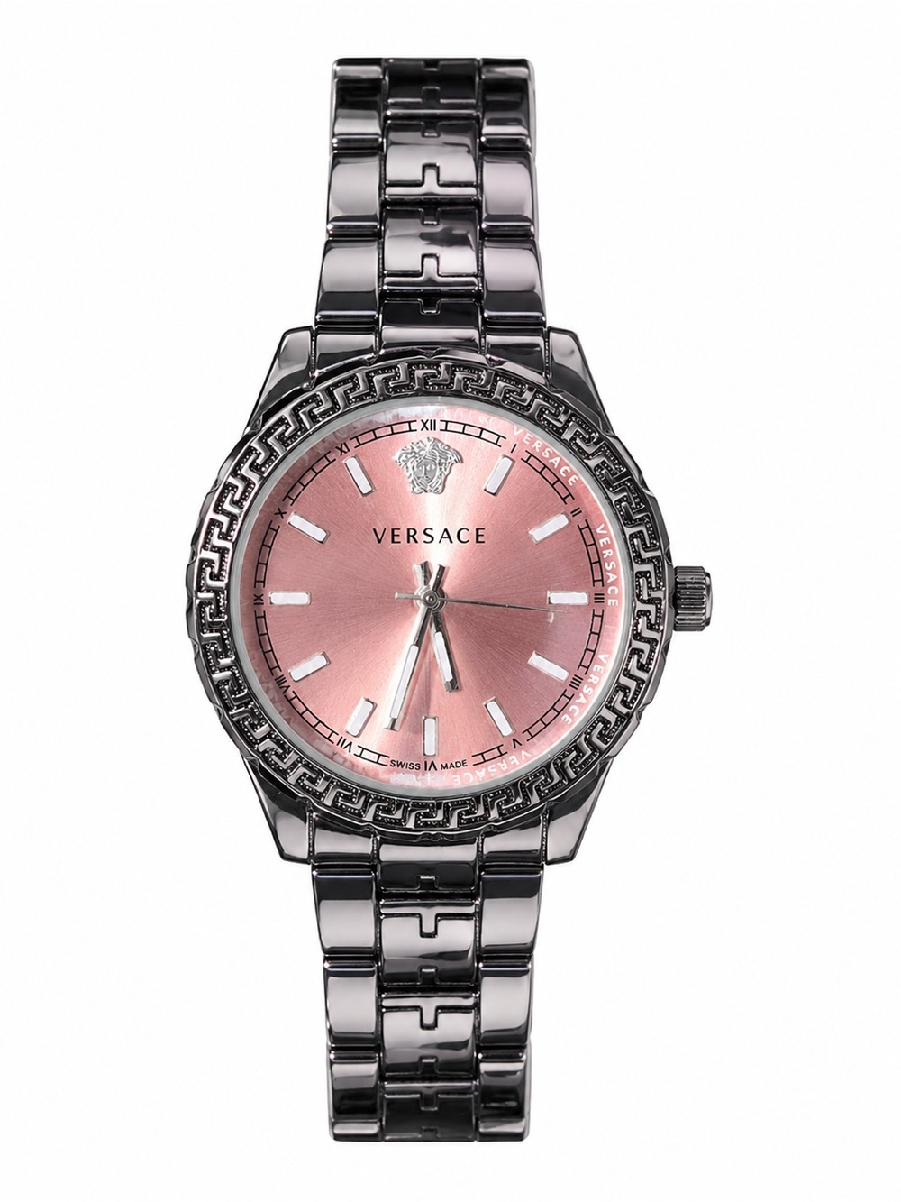 Montre Pink Dial Silver-Tone Stainless Steel Bracelet Watch
